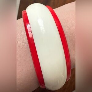 VTG West Germany Plastic Bangle Bracelet Red and White Striped Acrylic